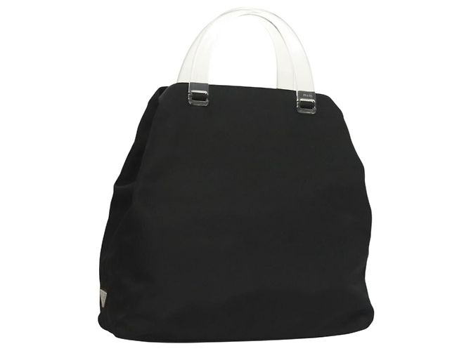 PRADA Borsa a mano in nylon nero argento Auth ti3274