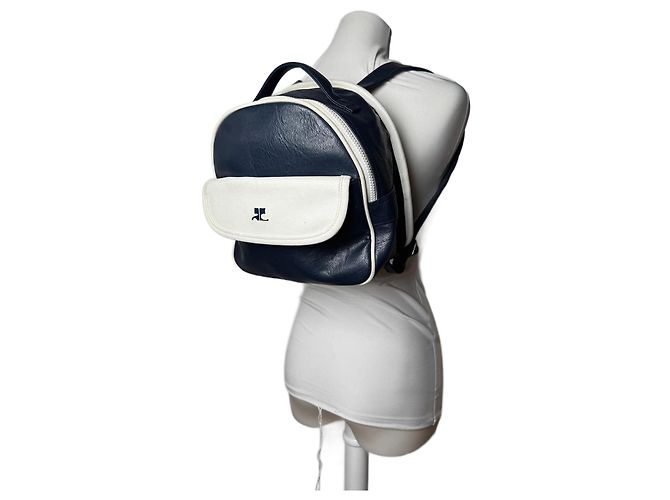 Vintage Courreges Paris Leather bag pack navy white