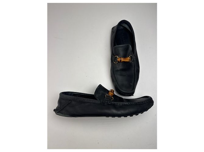Mocassini in pelle vintage Gucci con bambù nero 43,5