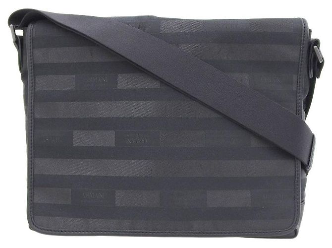 Sac messager en cuir enduit Armani Noir