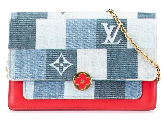 Carteira de Corrente Fiore em Patchwork de Denim Monograma Azul Louis Vuitton