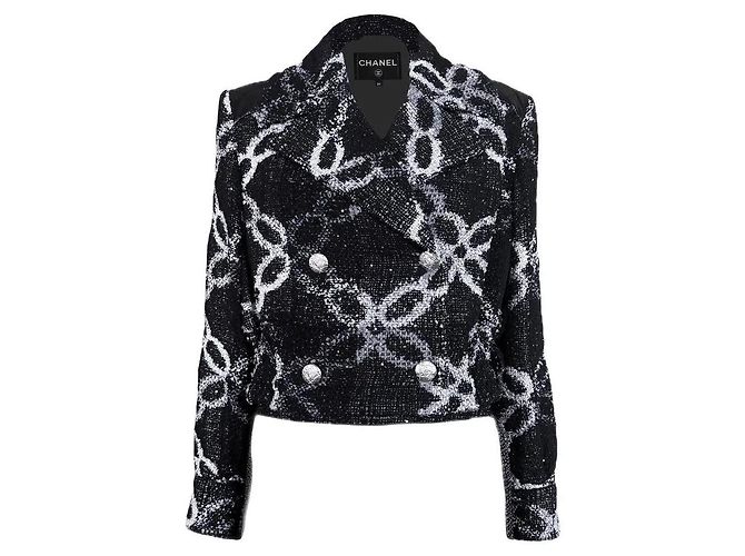 Chanel New 2019 Ad Campaign Black Tweed Jacket 34 FR