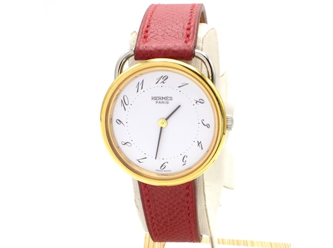 Orologio Hermès Arceau in acciaio e placcato oro con cinturino in pelle rossa D'oro 