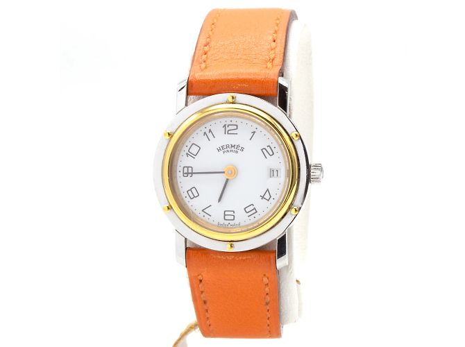 Relógio Hermès "Clipper" em aço. Laranja 