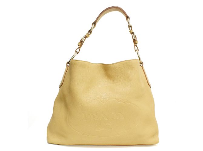 Tote Bolsa de mão Prada em couro bege