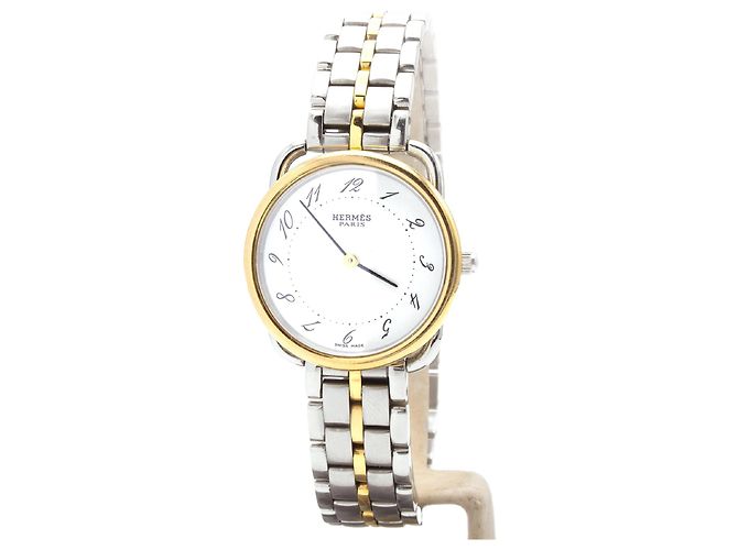 Relógio Hermès Arceau em aço e pulseira H banhada a ouro Dourado