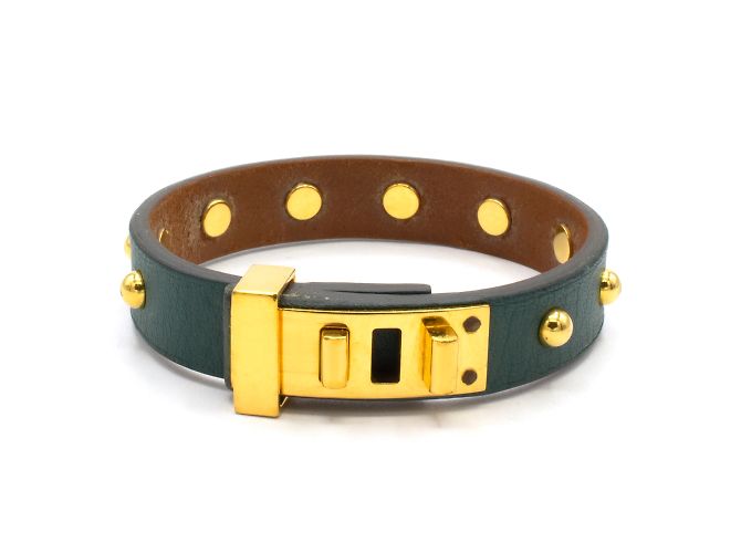 Pulseira Hermès Mini Dog Médor couro verde