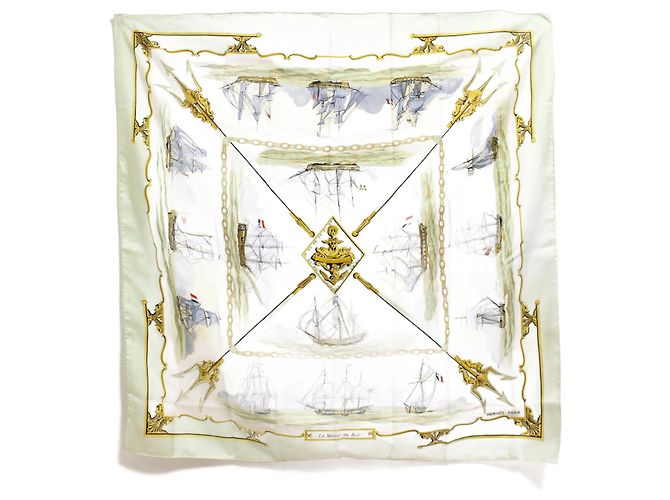 Lenço de seda Hermès La Marine en bois 90x90 Multicor