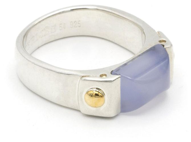 Hermès Silver Ring with Blue Chalcedony Silvery 