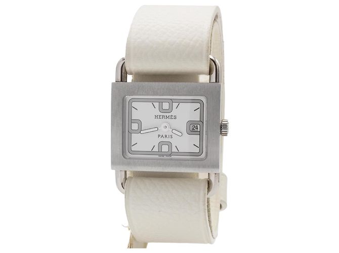 Relógio Hermès Barenia BA1.210 Prateado Aço Couro Branco Prata