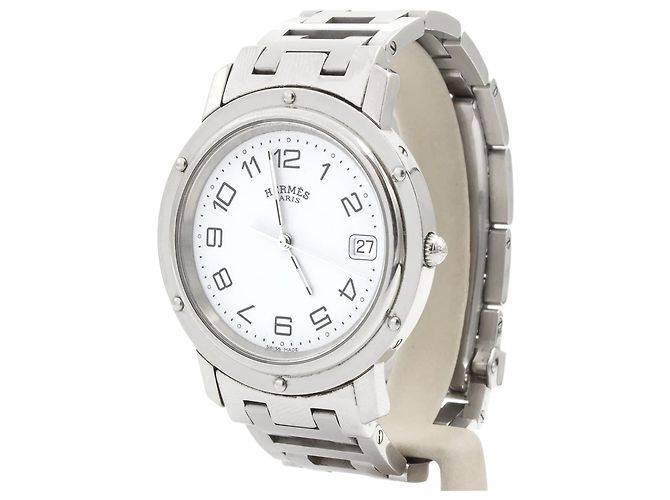 Orologio Hermès Clipper acciaio quadrante bianco Argento