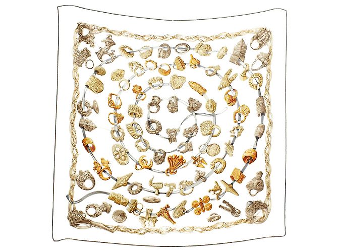 Hermès Seidentuch Alliance du Monde creme 90x90 Roh