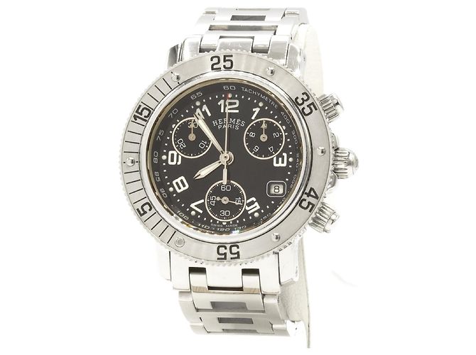 Relógio Hermès Clipper Chrono em aço. Prata