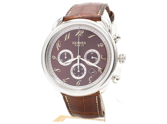 Hermès Relógio Arceau Chrono (modelo AR4.910). Marrom