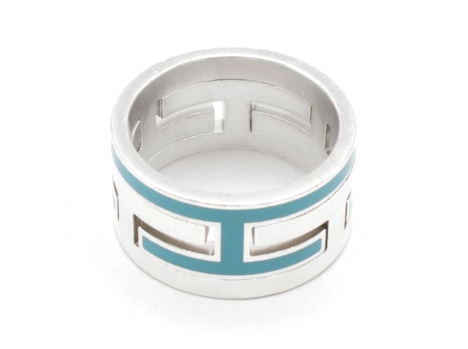 Hermès Move ring silver and blue enamel size 49 Silvery 