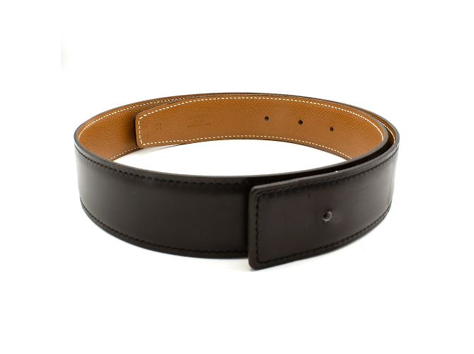 Cinto reversível Hermès preto de couro Box 135 e Togo