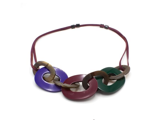 Collar Hermès Karamba anillos de cuerno de búfalo azul burdeos verde Multicolor 