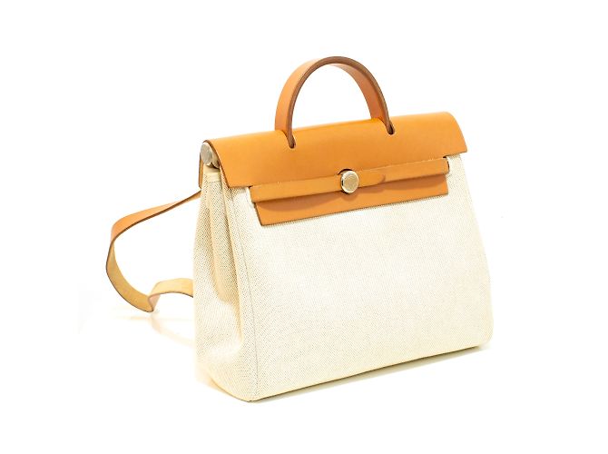 Bolsa Hermès Herbag em lona bege e couro natural