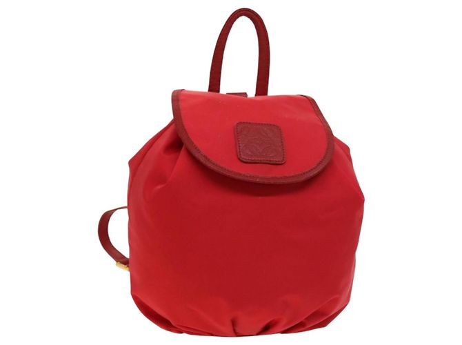 LOEWE Rucksack aus Nylon Rot Gold Auth 127904 Golden