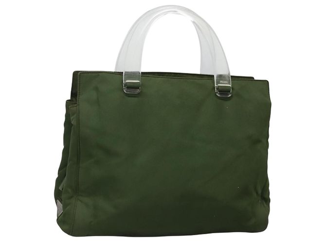 PRADA Tote Bag Nylon Khaki Silver Auth bs27836 Silvery