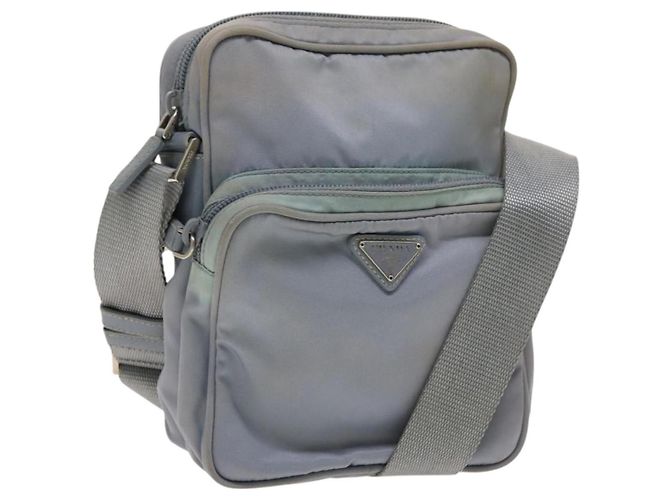 PRADA Shoulder Bag Nylon Light Blue Silver Auth 128446 Silvery