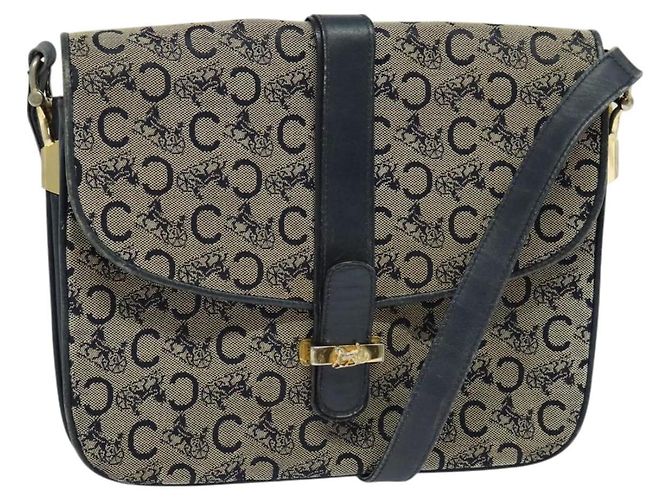 Céline Borsa a Spalla Celine C Sulky in Tela Blu Navy e Oro Auth 128714 D'oro