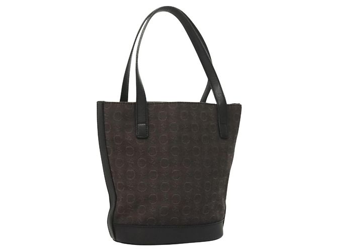 Céline CELINE C Macadam Canvas Handtasche Schwarz Silber Auth bs27937