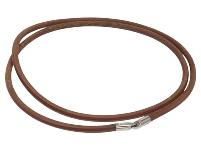 Hermès HERMES Laniere Bracelet Leather Brown Auth bs27243 
