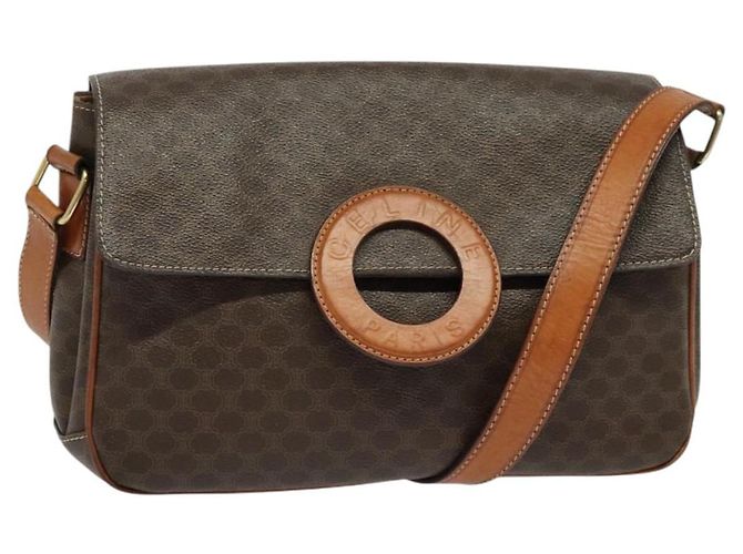 Céline Bolsa de Ombro em Lona Macadam CELINE em Couro PVC Marrom Dourado Auth BA3852