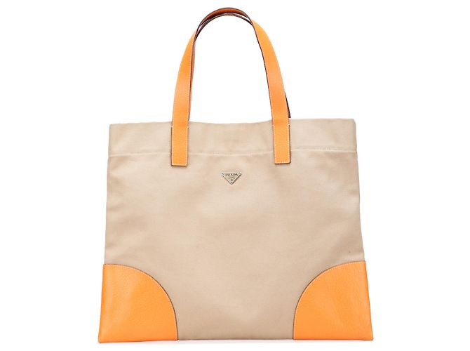 Prada Brown Cinghiale Trimmed Canapa Tote Beige