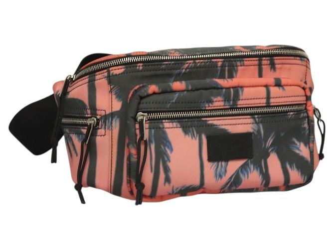 Borsa a tracolla in nylon rosa argento SAINT LAURENT Auth bs27374