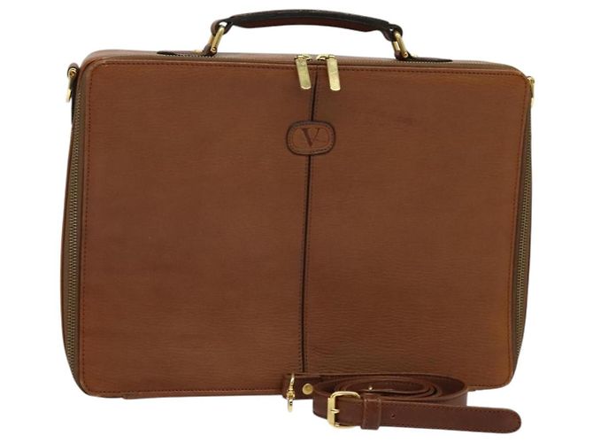 VALENTINO Handtasche Leder 2-Wege Braun Gold Auth bs27369