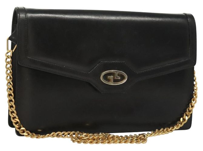 Borsa a spalla in pelle Gucci catena nera oro Auth ep9431 Nero D'oro