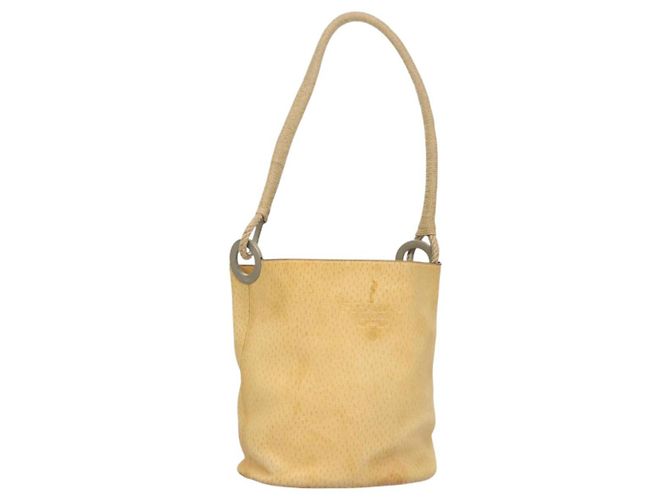 Prada Bolsa de Ombro de Couro Bege Auth 129420