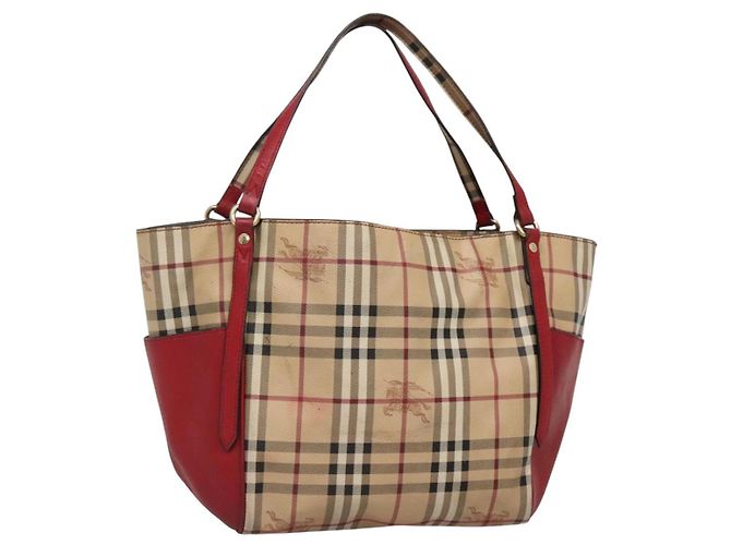 Burberry Borsa Tote Nova Check in PVC beige, oro e rosso Auth 128403 D'oro