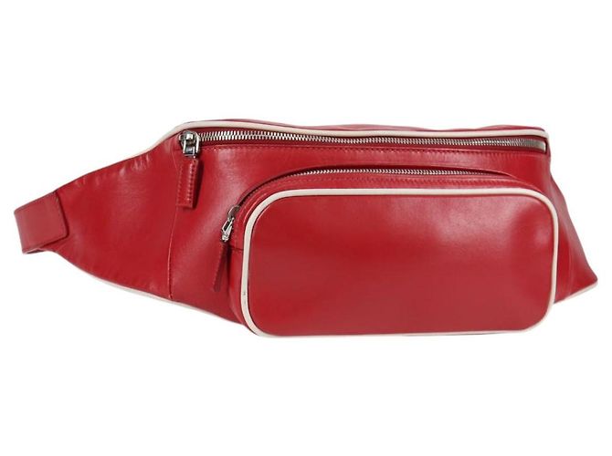 PRADA Borsa a tracolla in pelle argento rosso Auth 130229V
