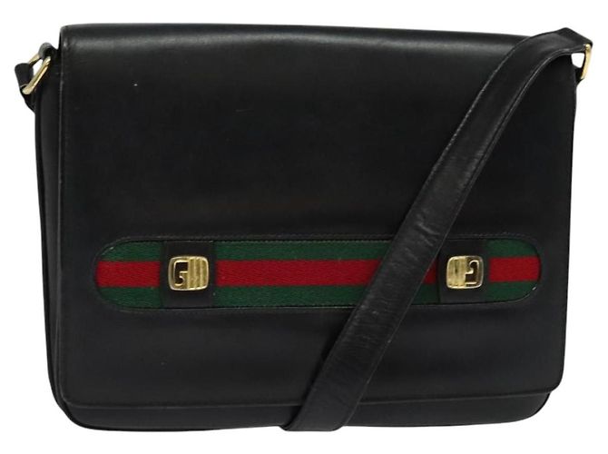 Borsa a spalla in pelle nera e oro della linea Sherry di GUCCI Auth ep9327 Nero D'oro