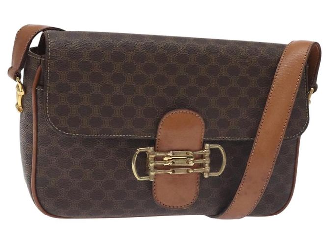Céline Bolsa de Ombro em Lona Macadam CELINE em Couro PVC Marrom Dourado Auth 128760