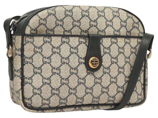 Borsa a Spalla GUCCI GG Plus Supreme PVC Blu Navy Oro Auth BA3799 D'oro