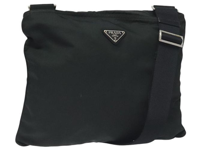 PRADA Shoulder Bag Nylon Black Silver Auth mr1401 Silvery
