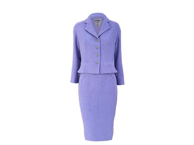 Chanel Lavender Tweed Suit with Jewel Buttons 38 FR