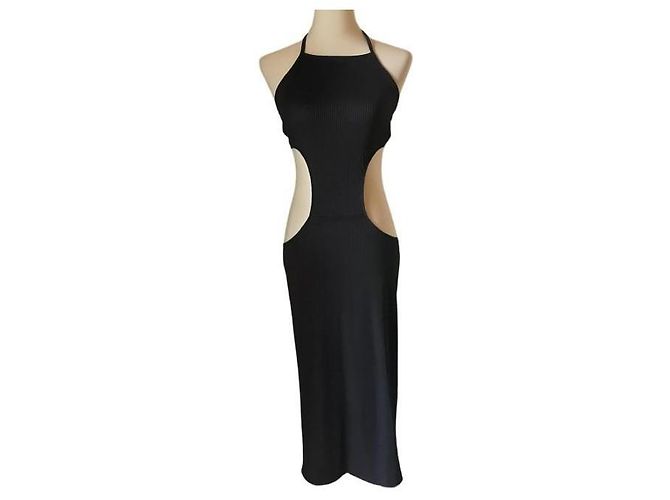 Autre Marque Wunderschönes schwarzes Midi-Kleid von Benetton, Cut-Out-Modell, Größe S, neu