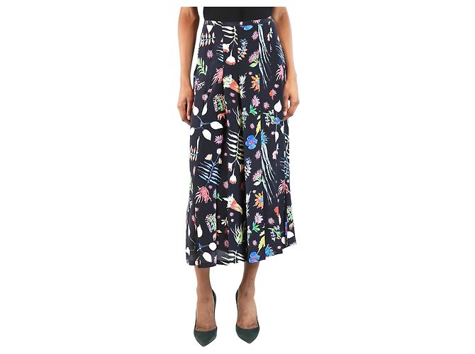 Autre Marque Schwarze, floral gemusterte, plissierte Midirock - Größe S