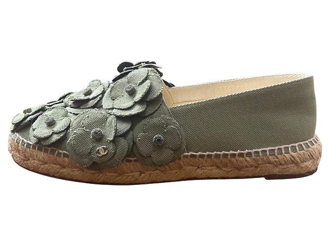 Espadrillas Chanel 17C Coco Cuba Camelia Verde Kaki EU 41 Verde oliva Verde scuro