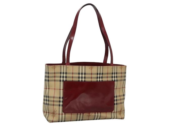 Burberry Borsa Tote Nova Check in PVC Beige Argento Auth BA3864