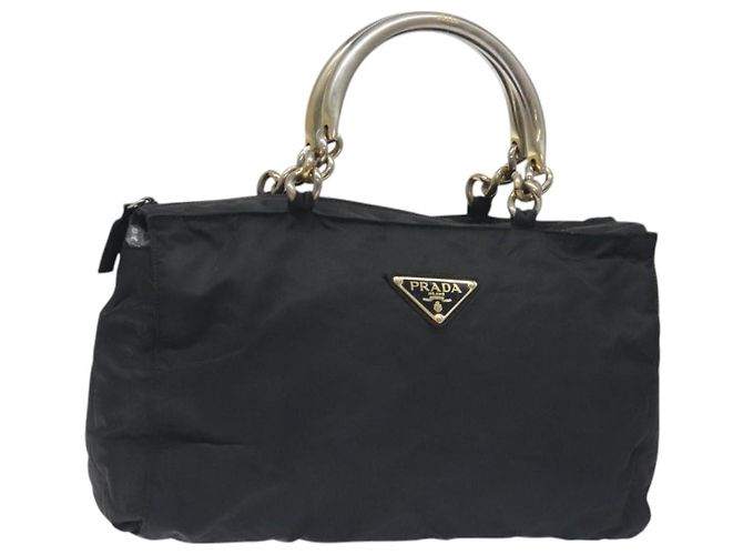 PRADA Borsa a mano in nylon nero e oro Auth 128024 D'oro