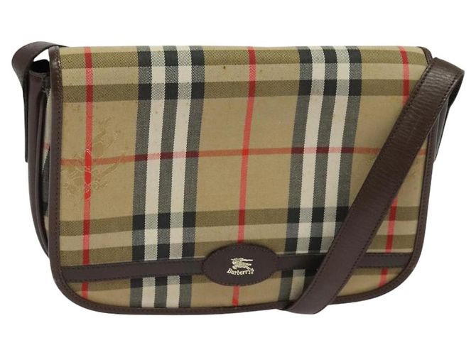 Autre Marque Bolsa de Ombro Burberrys Nova Check em Lona Bege Dourada Auth BA3948 Dourado