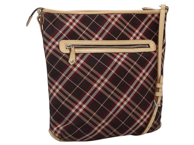Borsa a spalla Burberry Nova Check Blue Label in tela rossa e argento Auth bs27656 Rosso