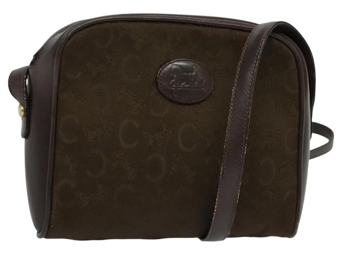 Céline Bolsa de Ombro Celine C Sulky em Lona Marrom Dourada Auth bs27936 Dourado