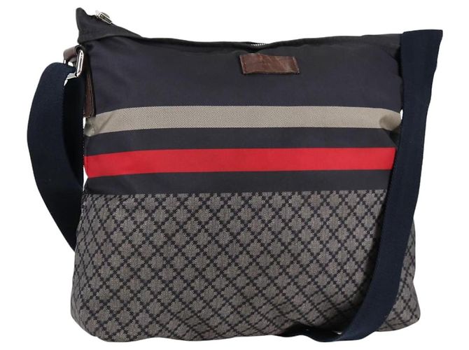 GUCCI Schultertasche Nylon Marineblau Silber 270410 Auth bs26783